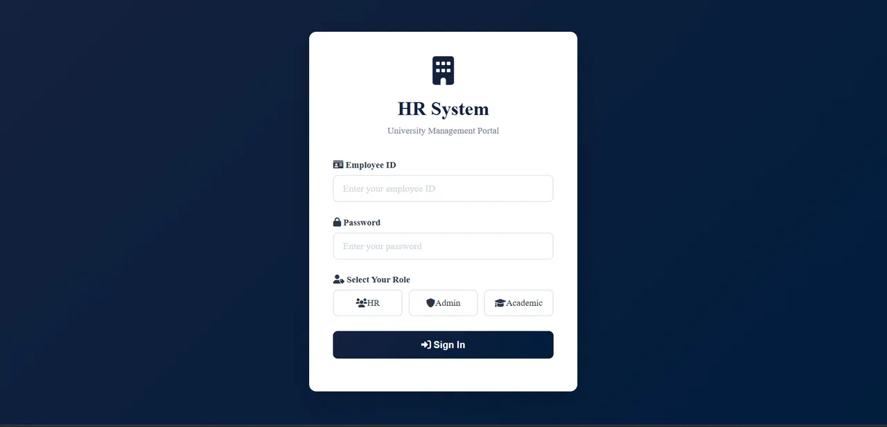 One login for everyone; the role picked here decides which portal opens.